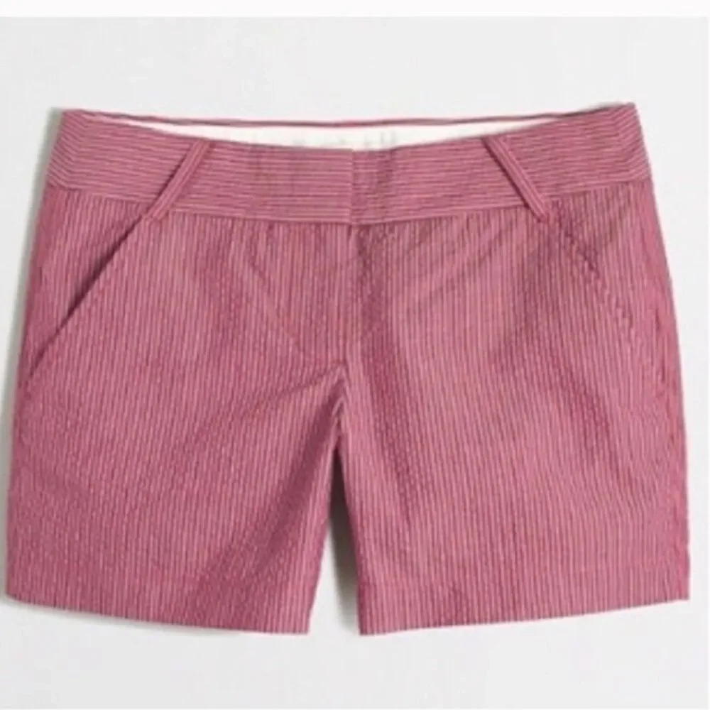 J. Crew Factory Pink Brown Seersucker Stripe Chino Shorts size 8 pocket preppy - Picture 12 of 12
